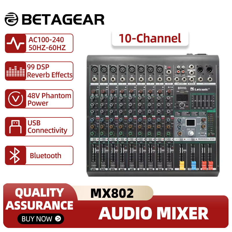 Audio And Music Mixer - Микшерная консоль Leicozic MX802, 10-канальный аудиомикшер,